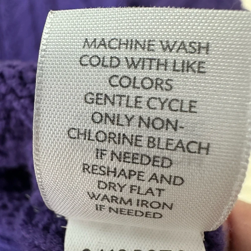 J Jill Knit Sweater Cardigan Medium Cable‎ Pointelle Purple Cotton Blend Chunky - Picture 9 of 12